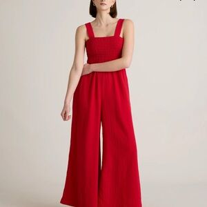 Quince Womens 100%
Organic Cotton Gauze
Smocked Wide Leg Jumpsuit
Wild Cherry M